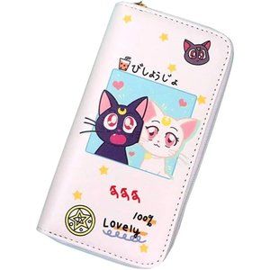 Sailor Moon Wallet Luna & Artemis Cat Cute Kawaii Money Zip Around Wallet, White